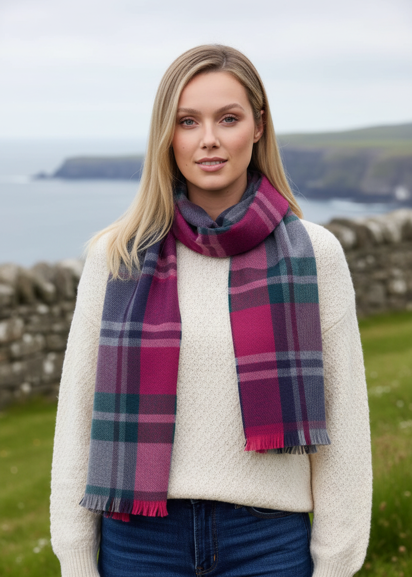 Foxford Schal aus extrafeinem Merino, grün-grau kariert