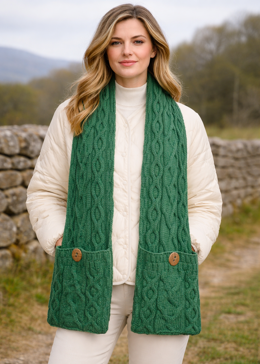 Aran Pocket Scarf | Green