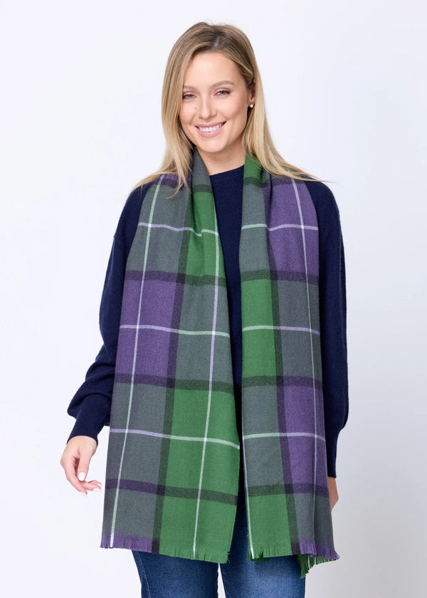 Foxford Giant Merino Scarf | Green Purple Check
