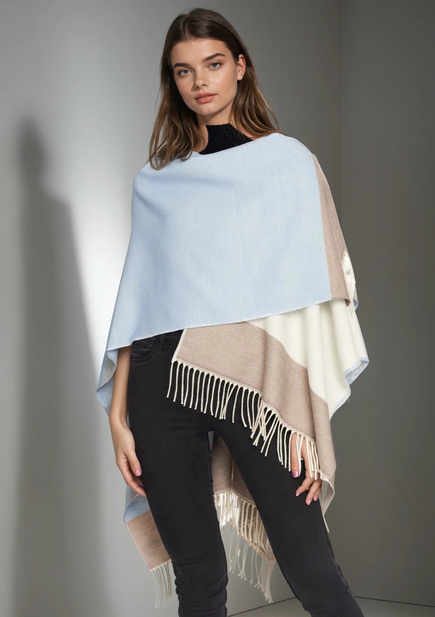 Jimmy Hourihan Fringed Shawl | Blue Block Check