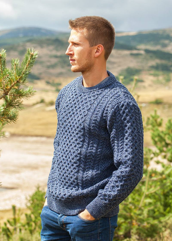 Unisex Aran Sweater | Denim