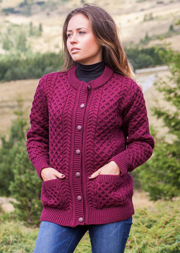 Aran Lumber Cardigan | Raspberry Marl