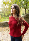 Ladies Slim-Fit Aran Sweater | Red