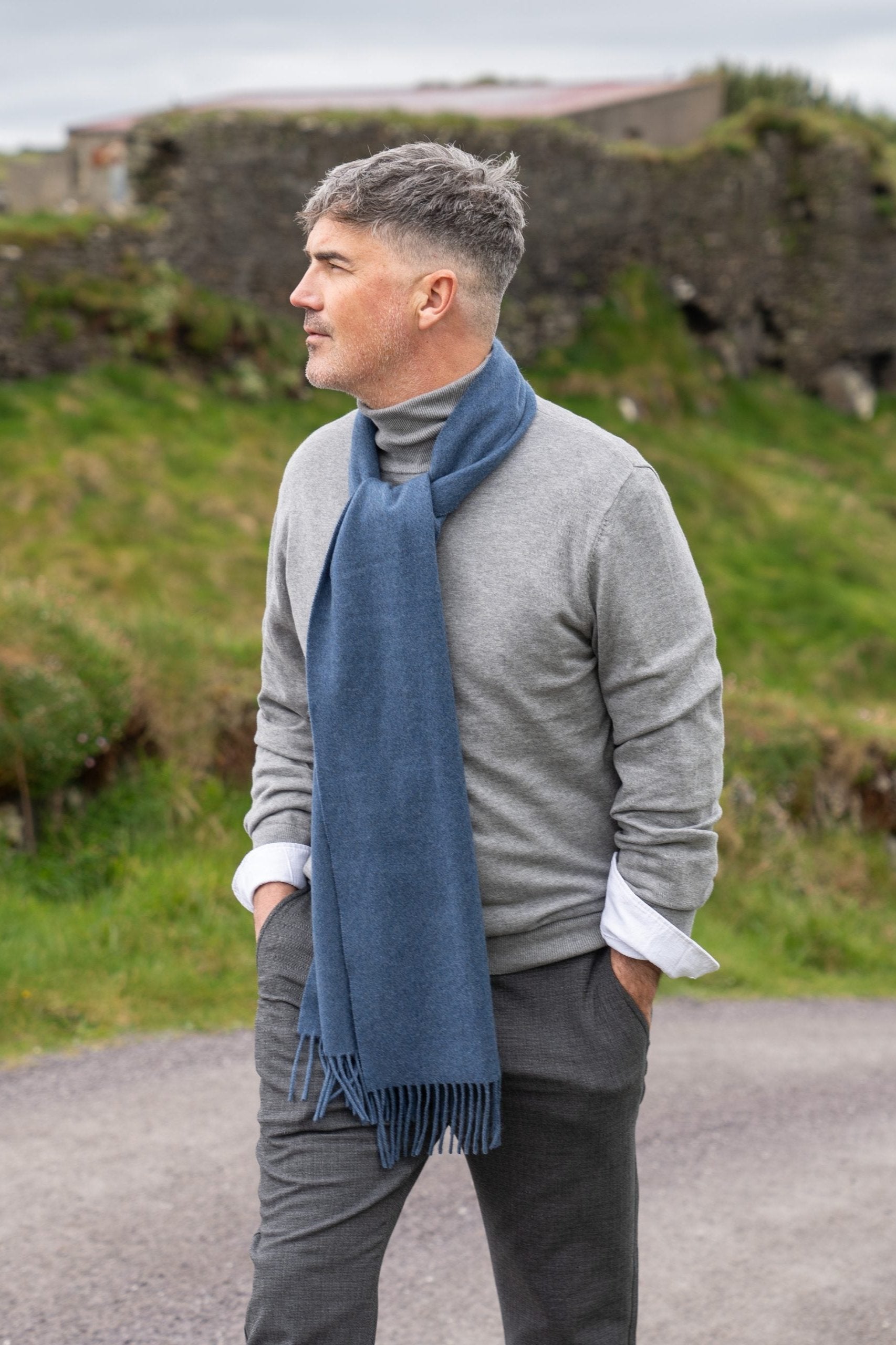 100% Cashmere Scarf | Denim Blue