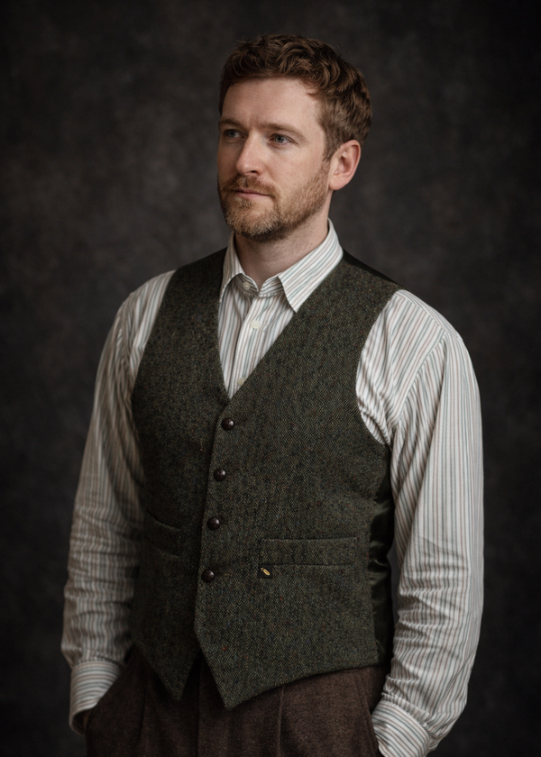 Donegal Tweed Waistcoat in Green - Premium Irish Wool Vest | Hatman of Ireland