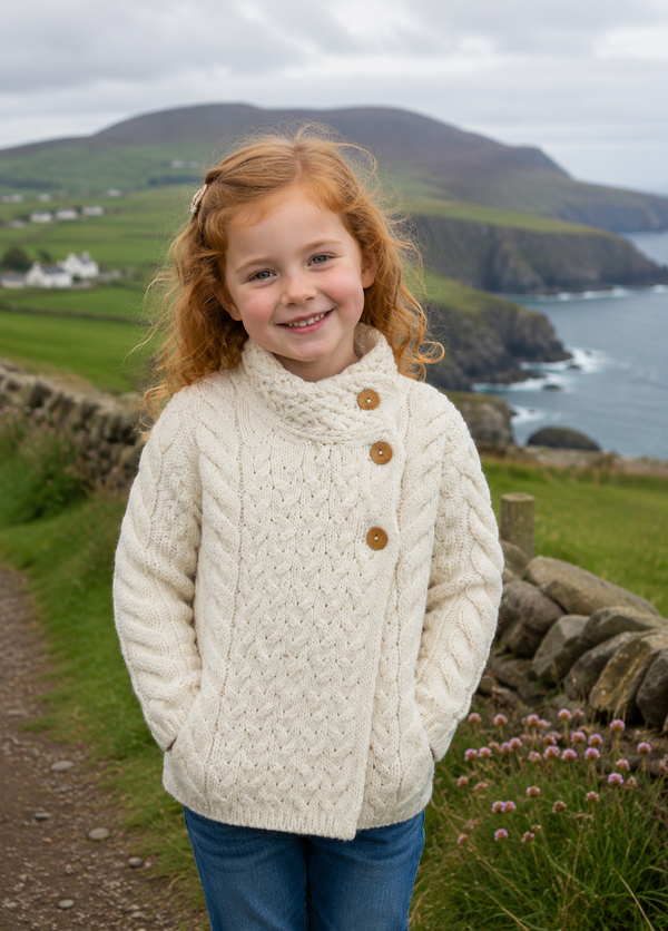 Children's Aran 3 Buttons Trellis Cardigan - Clearance