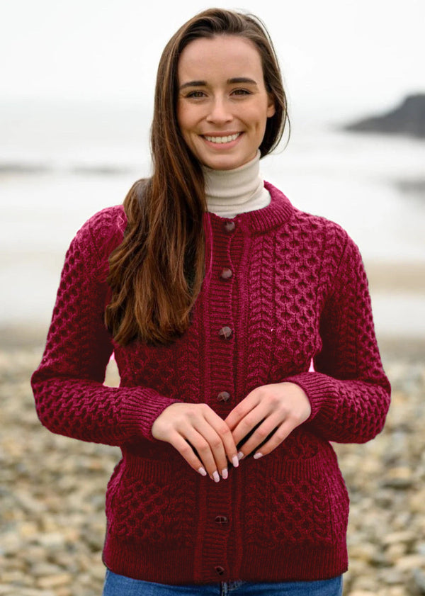 Aran Lumber Cardigan | Raspberry Marl