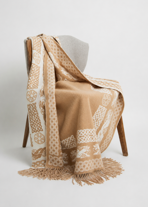 Aran 100% Wool Reversible Celtic Blanket | Natural