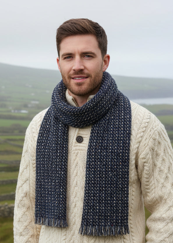 Mucros Atlantic Wool Scarf | Denim Mix | Irish Donegal Wool