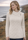 Claddagh Zip Aran Cardigan | Oatmeal | 100% Merino Wool 