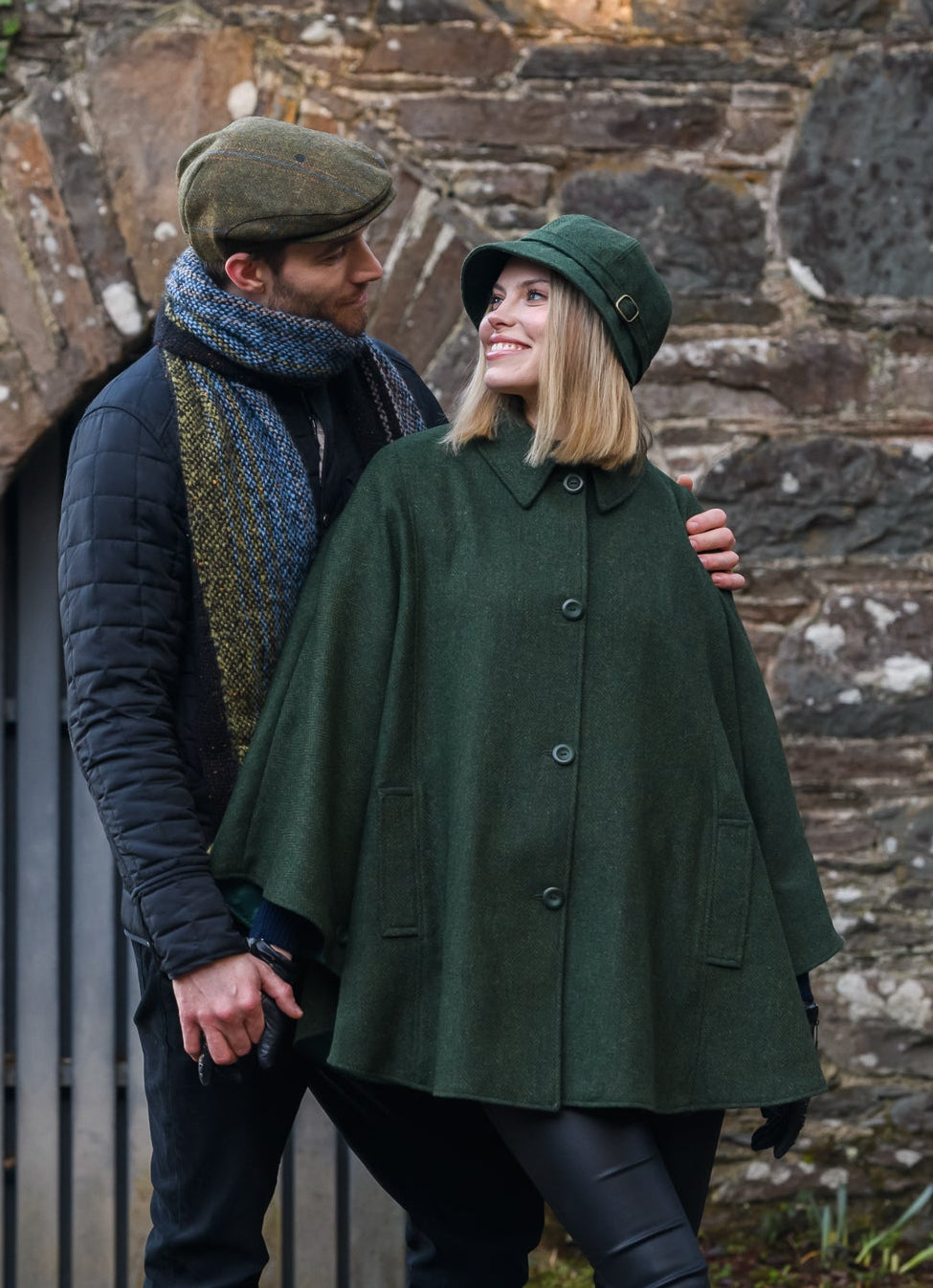 Mucros Country Cape | Premium Wool Cape with Button Fastening | Green