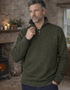 Men's Lambswool Quarter Zip Sweater - Green Marl | IrelandsEye Knitwear
