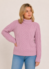 Merino Wool Cowl Neck Aran Sweater | Rose Pink