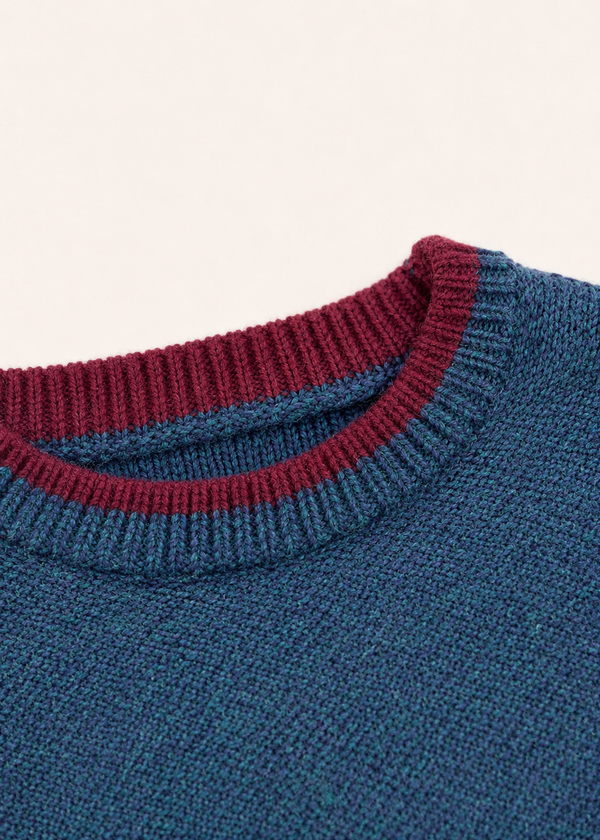 Saol Men's Fisherman Rib Crew Neck Sweater – Navy Green Mix