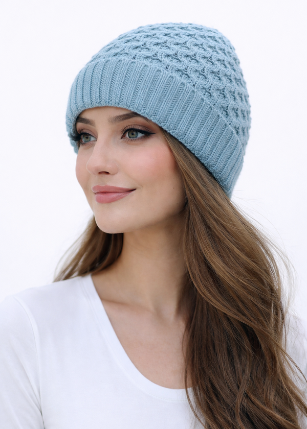 Aran Merino Wool Hat - Aqua