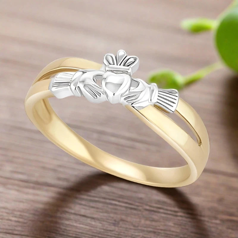 10K Gold Claddagh Crossover Ring