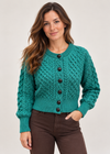 Ladies Merino Cropped Classic Aran Cardigan | Teal