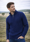 Men's Aran Half Zip Sweater | Deep Water Blue