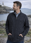 Men's Lined Wool Aran Cardigan | Charcoal