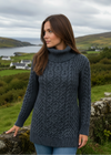 Merino Wool Polo Neck Aran Sweater | Slate