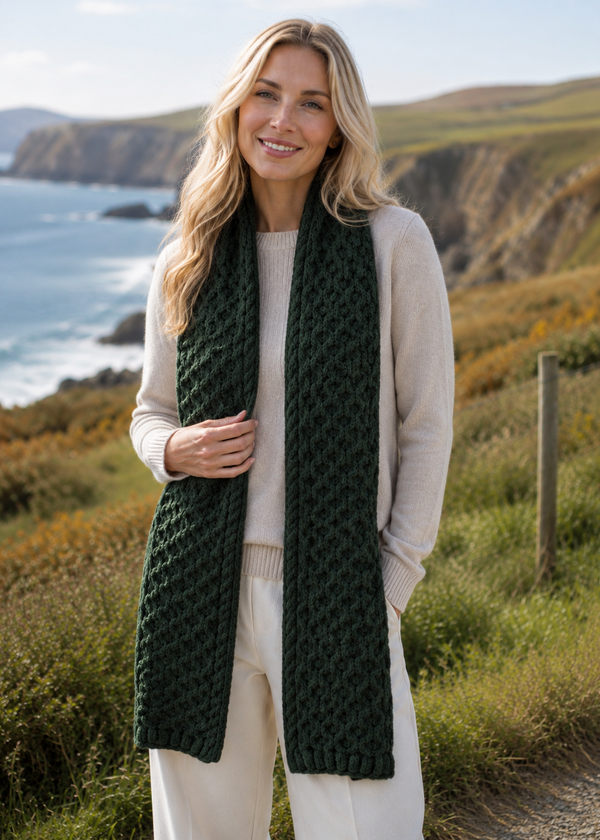 Aran Merino Wool Honeycomb Scarf | Army Green