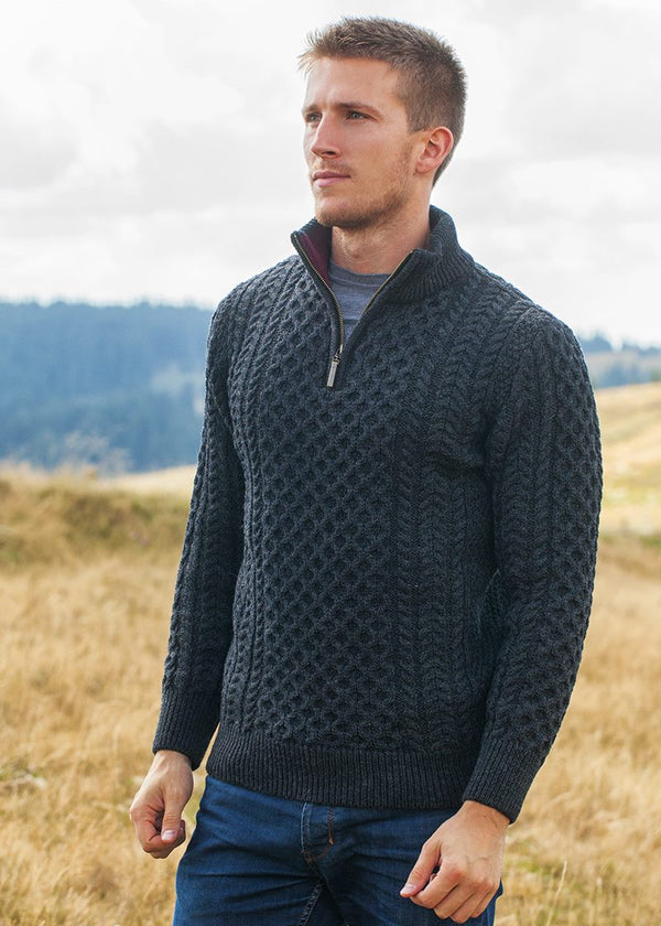 Aran Merino Wool Half Zip Sweater | Blackwatch