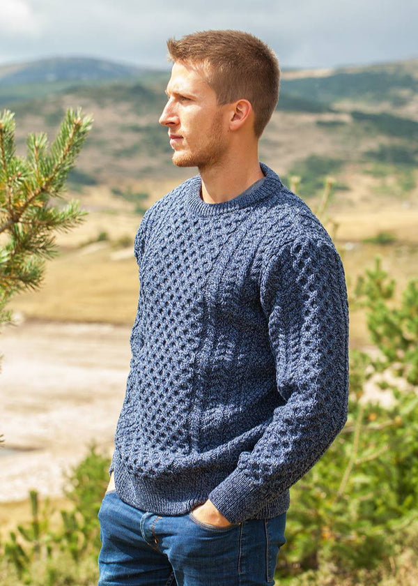 Unisex Aran Sweater | Denim Marl
