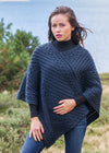Aran Merino Wool V Poncho | Black watch 