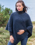 Aran Merino Wool V Poncho | Black watch - Clearance