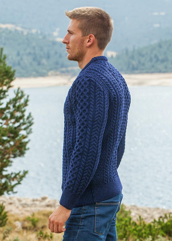 Unisex Aran Sweater | Deep Water Blue