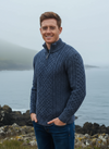 Aran Merino Wool Half Zip Sweater | Denim