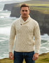 Aran Shawl Neck Sweater | Natural