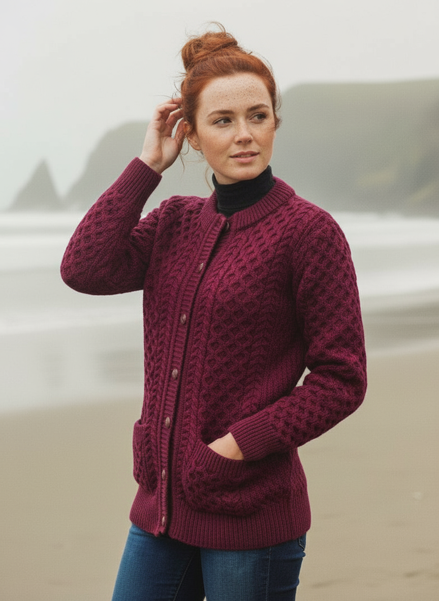 Aran Lumber Cardigan | Raspberry Marl
