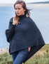 Aran Merino Wool V Poncho | Black watch - Clearance