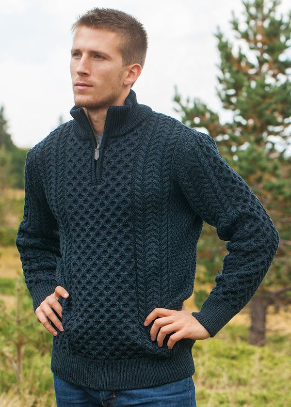 Aran Merino Wool Half Zip Sweater | Blackwatch