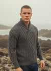 Aran Shawl Neck Sweater | Slate