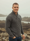 Aran Shawl Neck Sweater | Slate