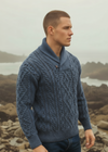 Aran Shawl Neck Sweater | Denim