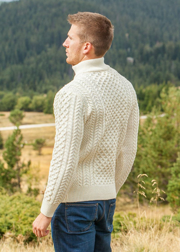 Aran Merino Wool Half Zip Sweater | Natural