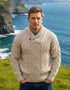 Aran Shawl Neck Sweater | Camel