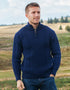 Men's Aran Half Zip Sweater | Deep Water Blue