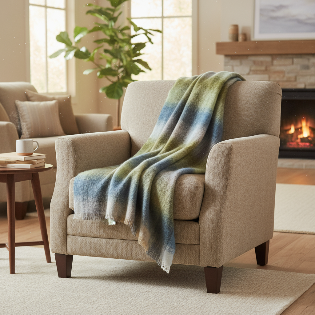 John Hanly Mohair Throw | Grey Green Blue