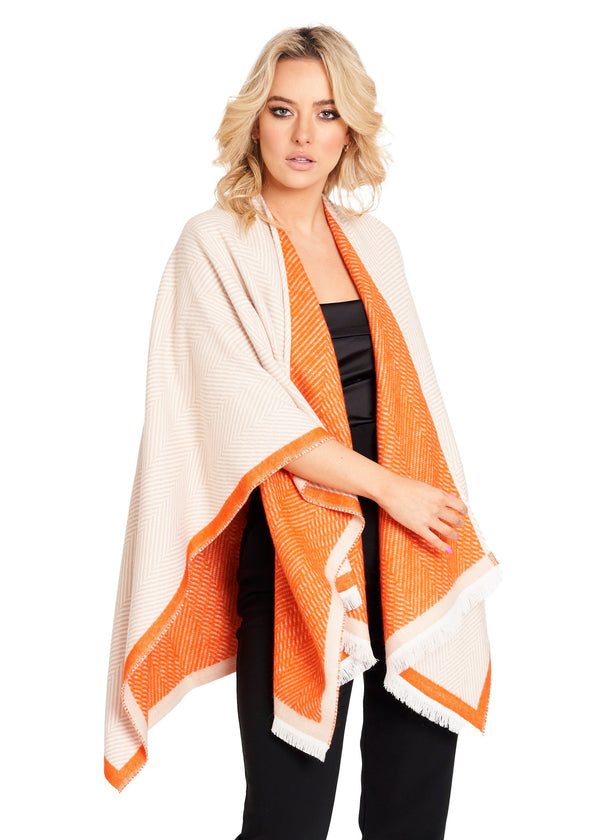 Jimmy Hourihan Reversible Herringbone Shawl | Cream/Coral