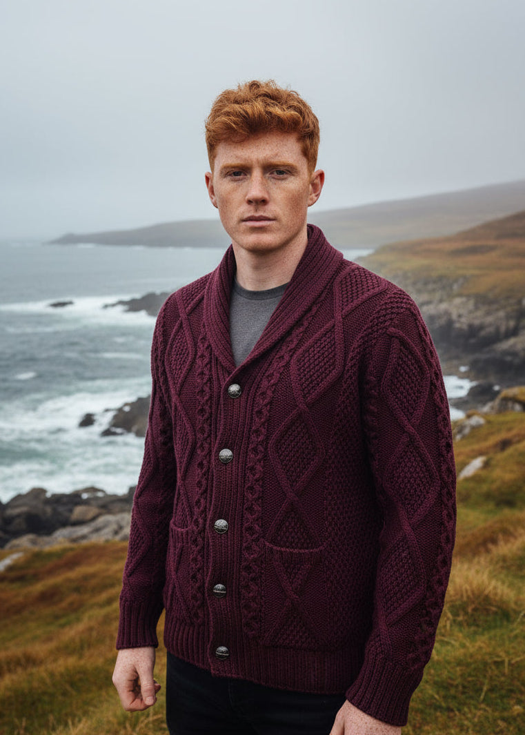 Men's Shawl Button Cardigan | Claret 