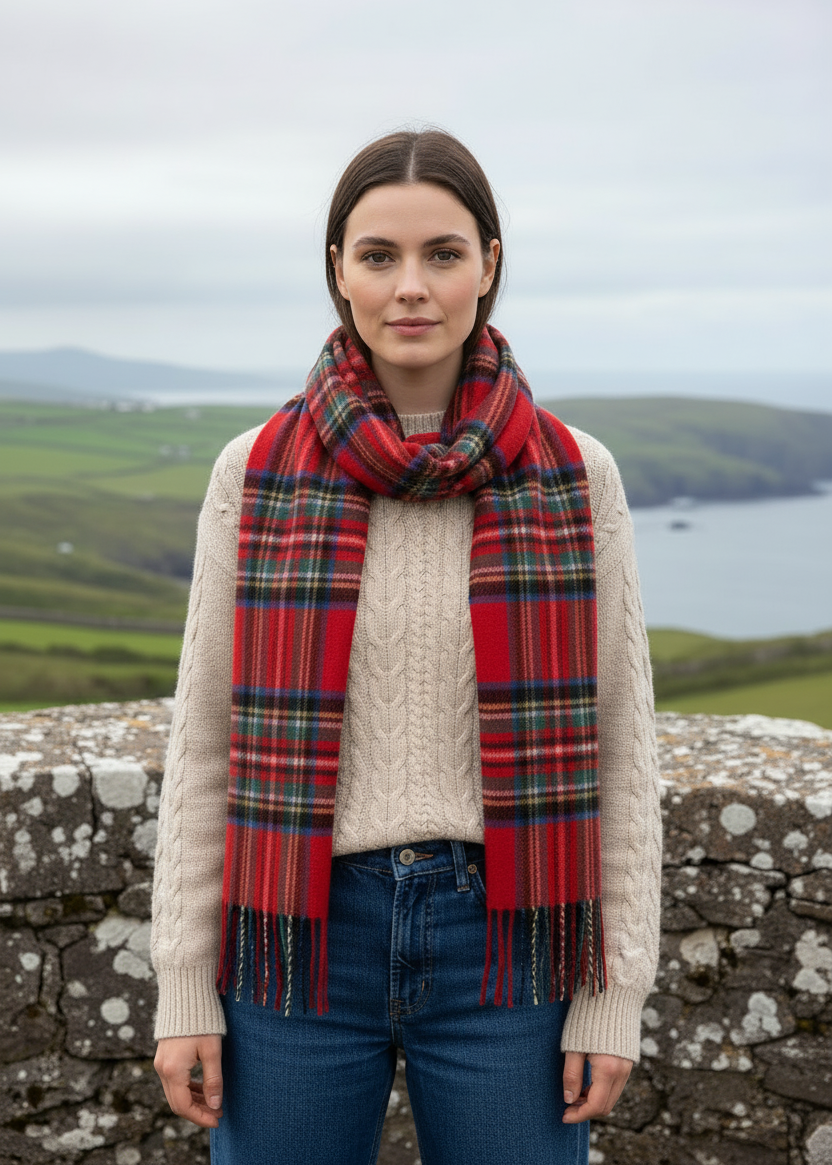 John Hanly Lambswool Scarf Red Stewart