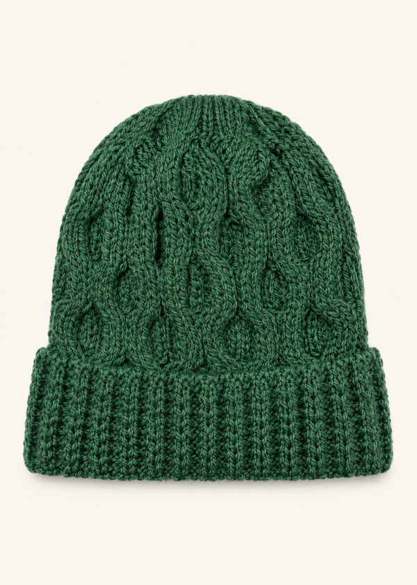 Aran Merino Wool Beanie Hat | Green 