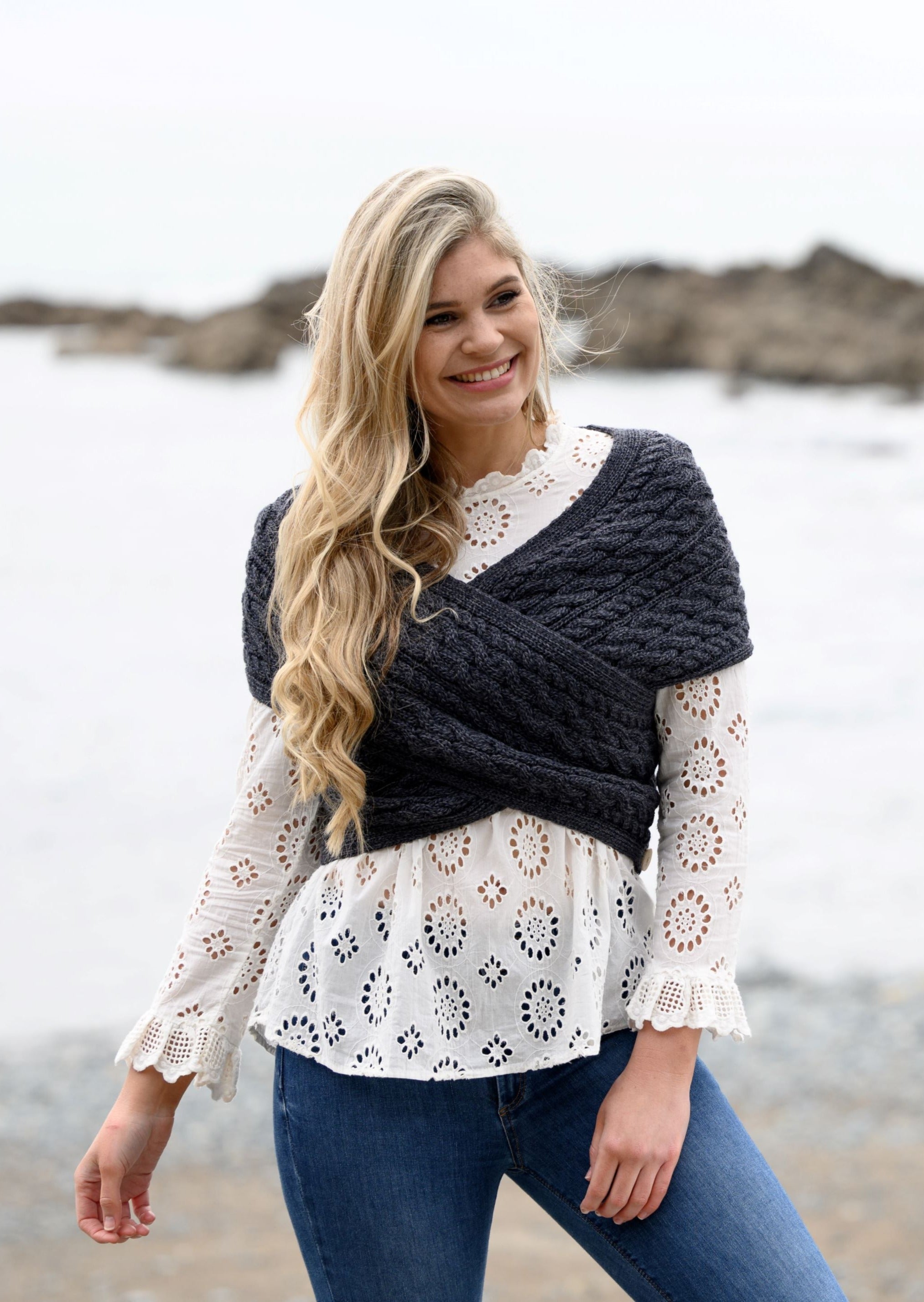 Aran Crossover Wrap | Charcoal