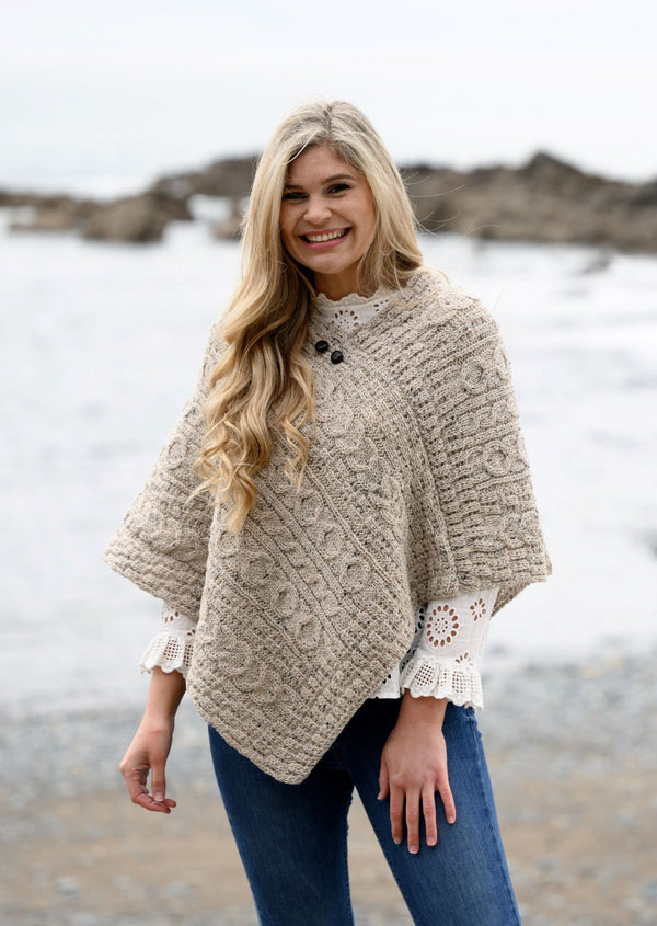 Aran Cable Knit Poncho | Oatmeal