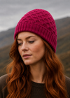 Aran Merino Wollmütze - Himbeermeliert