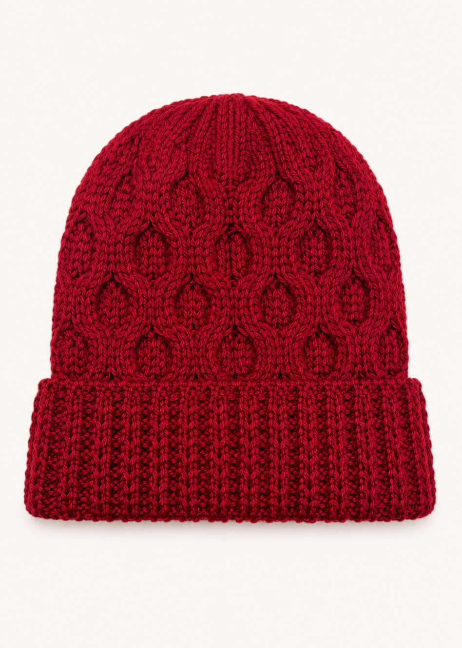 Aran Merino Wool Beanie Hat | Red